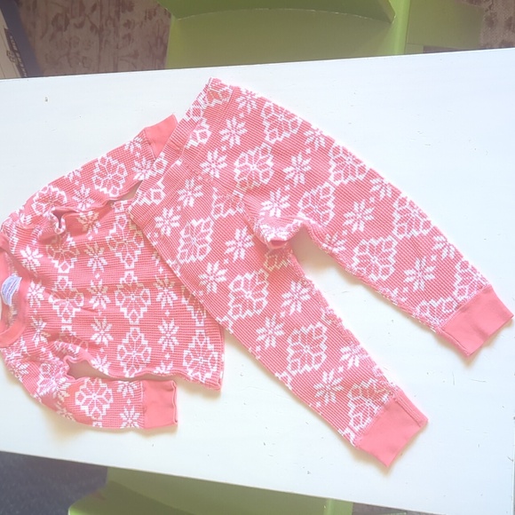 Hanna Andersson Toddler Coral & White Kids Waffle Pajama Set 18-24 Months - Picture 1 of 3